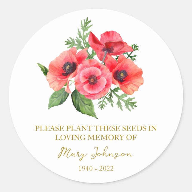 Pegatina Redonda Poppy Memorial Funeral Seed Packet (Anverso)