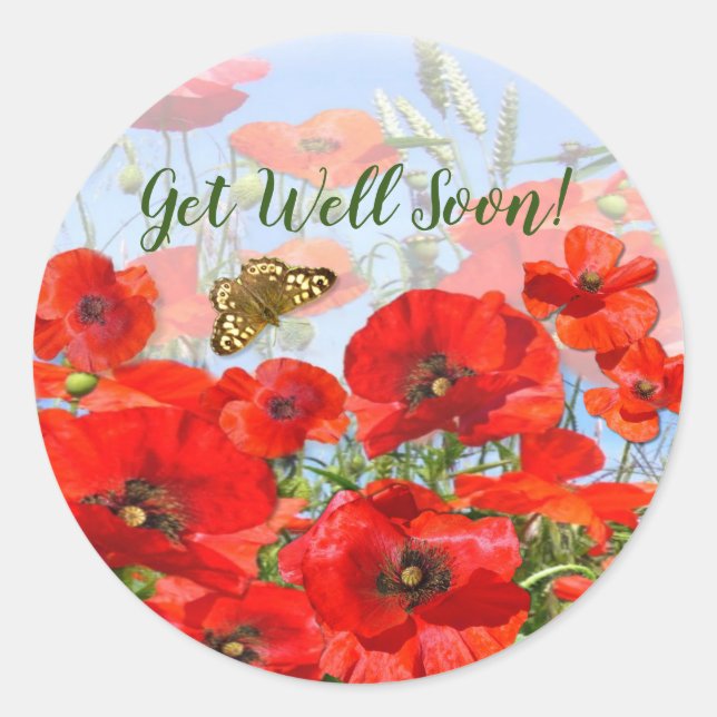 Pegatina Redonda Poppyfield y Mariposa (Anverso)