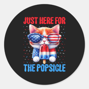 Pegatina Redonda Popsicle 4 De Julio Cat Estadounidense Bandera Pat