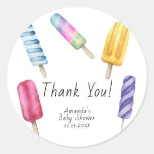 Pegatina Redonda Popsicle Baby shower Gracias 