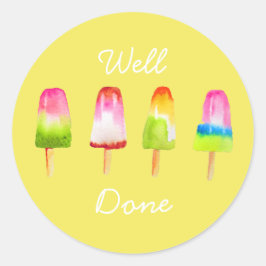 Pegatina Redonda Popsicle helado bloque Verano acuarela linda enseñ