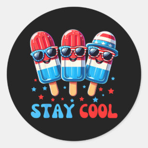 Pegatina Redonda Popsicle Stay Cool 4 De Julio Hombres Niños Usa Am