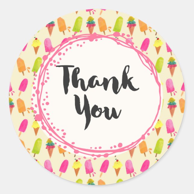 Pegatina Redonda Popsicles y el patrón de verano de helado gracias (Anverso)