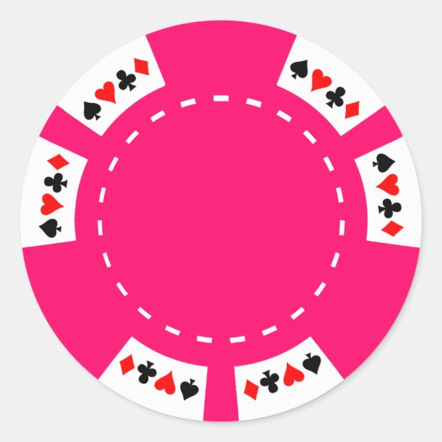 Pegatina Redonda Póquer rosa y chip para juegos (Anverso)