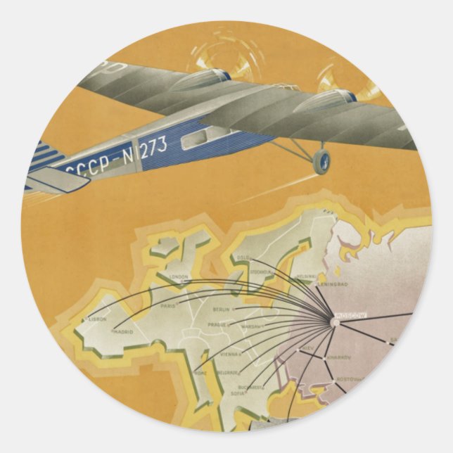 Pegatina Redonda Por aire a la URSS (Anverso)