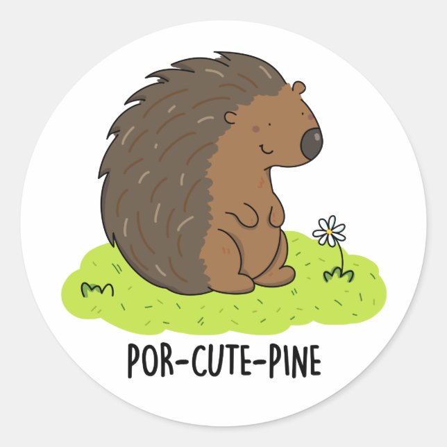 Pegatina Redonda Por-Cute-Pine Funny Porcupine Pun (Anverso)