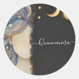 Pegatina Redonda Por Dark Fun Star Prom Starry Night Sky Quinceaner