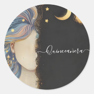 Pegatina Redonda Por Dark Fun Star Prom Starry Night Sky Quinceaner