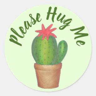 Pegatina Redonda Por Favor, Abrazo De Cactus De Plantas Con Pañón V