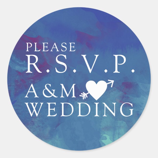 Pegatina Redonda por favor boda azul elegante RSVP (Anverso)
