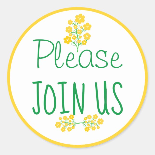 Pegatina Redonda Por Favor, Únete A Nosotros, Fiesta De Flores Amar (Anverso)