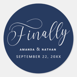 Pegatina Redonda Por fin la boda Minimalista Guardar la fecha