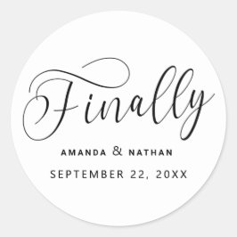 Pegatina Redonda Por fin la boda Minimalista Guardar la fecha