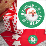Pegatina Redonda Por Golly Be Jolly Cute Fun Santa Christmas Sticke<br><div class="desc">Este bonito diseño verde de "By Golly Be Jolly" de Santa Claus iluminará las festividades de tus Navidades de una manera importante. El diseño presenta un Santa gráfico con una gran sonrisa rodeada de fuentes tipográficas singulares y divertidas. Hay copos de nieve y chispas para completar el ilustracion. Disponible con...</div>