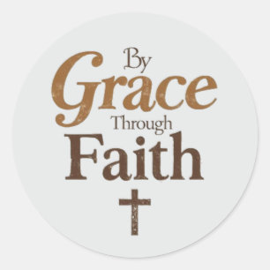 Pegatina Redonda Por Grace Through Faith - Christian Cross Vintage