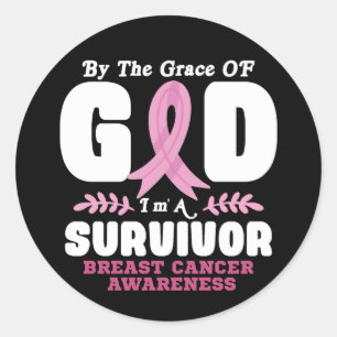 Pegatina Redonda Por La Gracia Dios Soy Un Sobreviviente De Cáncer