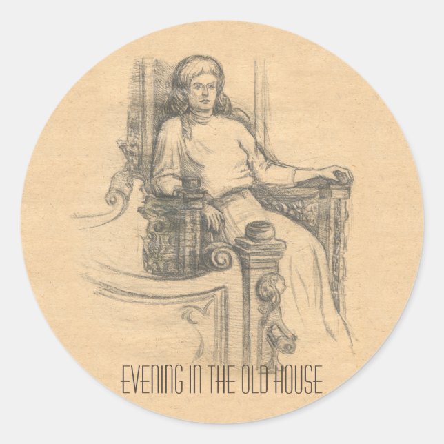 Pegatina Redonda Por la noche en la vieja casa (Anverso)