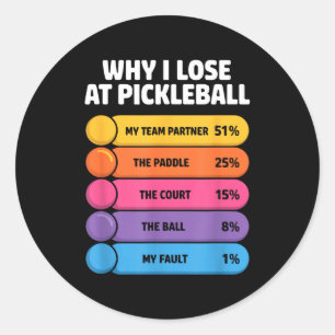 Pegatina Redonda Por qué perder en pickleball gráfico divertido par