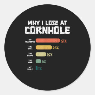 Pegatina Redonda Por qué pierdo la Pérdida Retro de Cornhole