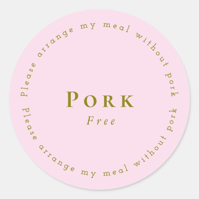 Pegatina Redonda Pork-Free Request Sticker, Light pink (Anverso)