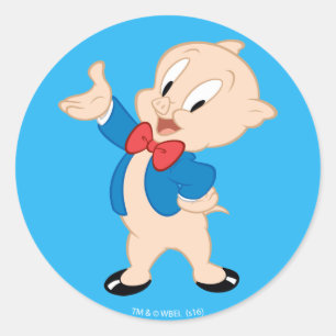 Pegatina Redonda Porky Pig   Pose clásico