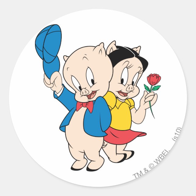 Pegatina Redonda Porky Pig y Petunia (Anverso)