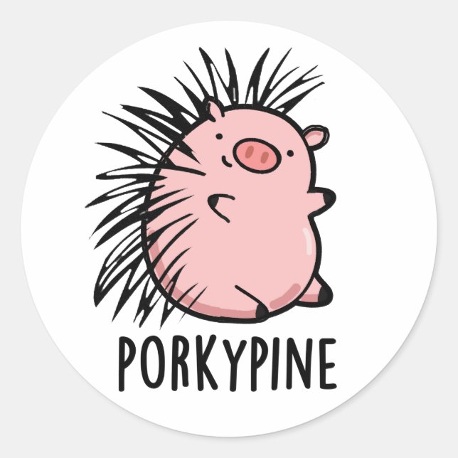 Pegatina Redonda Porky-pine Funny Porcupine Pig Pun (Anverso)