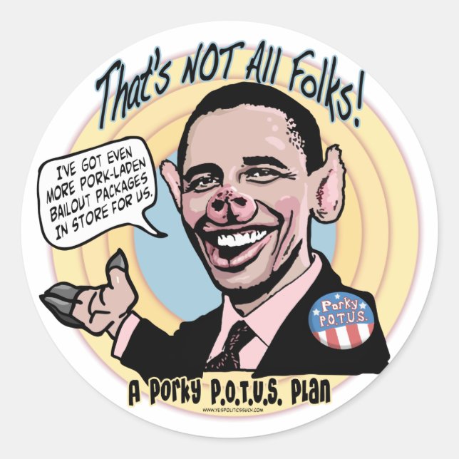Pegatina Redonda Porky POTUS Anti-Obama Gear (Anverso)