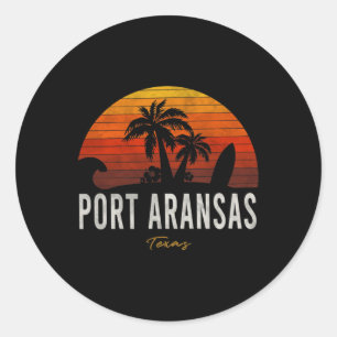 Pegatina Redonda Port Aransas Tx Texas Beach Palms Vacation Surf Su