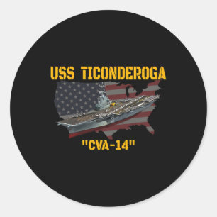Pegatina Redonda Portaaviones Uss Ticonderoga Cva-14 Veteranos D