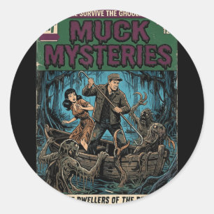 Pegatina Redonda Portada de cómic de terror vintage Muck Mysteries