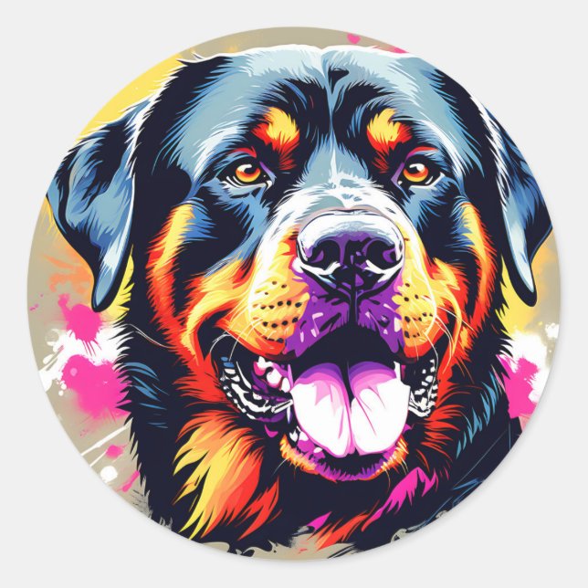 Pegatina Redonda Portait Dog Rottweiler (Anverso)