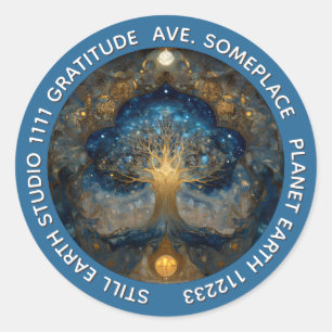 Pegatina Redonda Portal Celestial   Árbol de la Vida