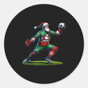 Pegatina Redonda Portero de fútbol de Santa Claus Navidad Xmas