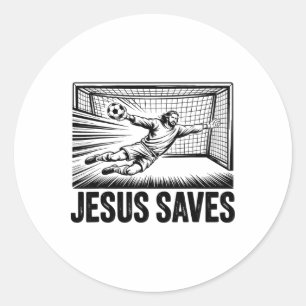 Pegatina Redonda Portero de fútbol Jesús salva cristiano Soc