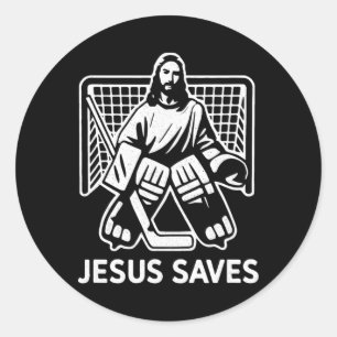 Pegatina Redonda Portero de Hockey Jesús salva cristiano Hoc