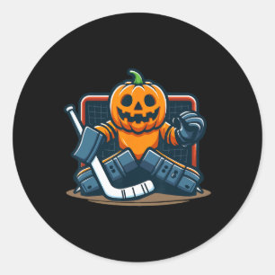 Pegatina Redonda Portero de hockey sobre hielo de calabaza de Hallo