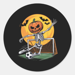 Pegatina Redonda Portero Esqueleto de Calabaza Fútbol Halloween Esp