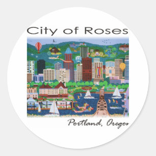 Pegatina Redonda Portland~ La ciudad de los Rosas