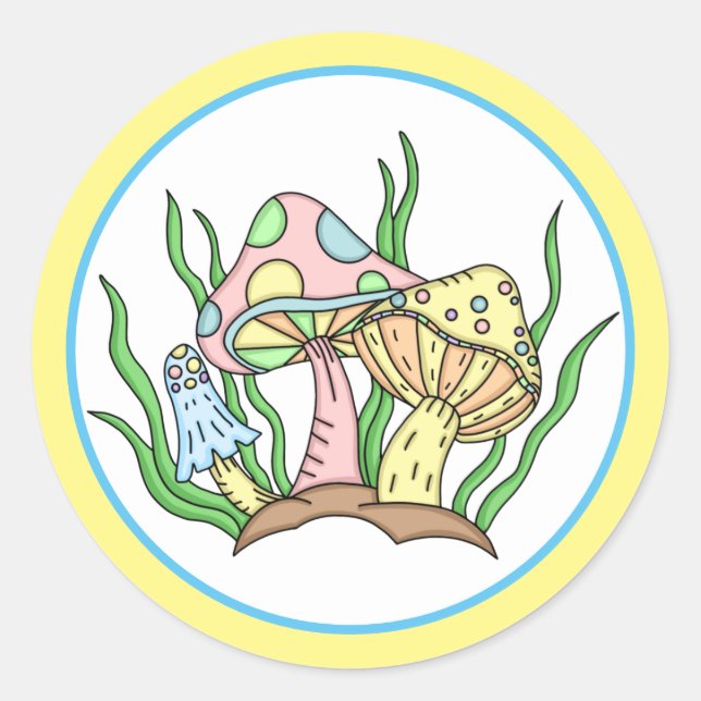 Pegatina Redonda Portobello Mushroom Cute Pastel (Anverso)