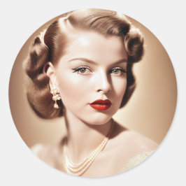 Pegatina Redonda Portrait of a beautiful classic pinup 1950