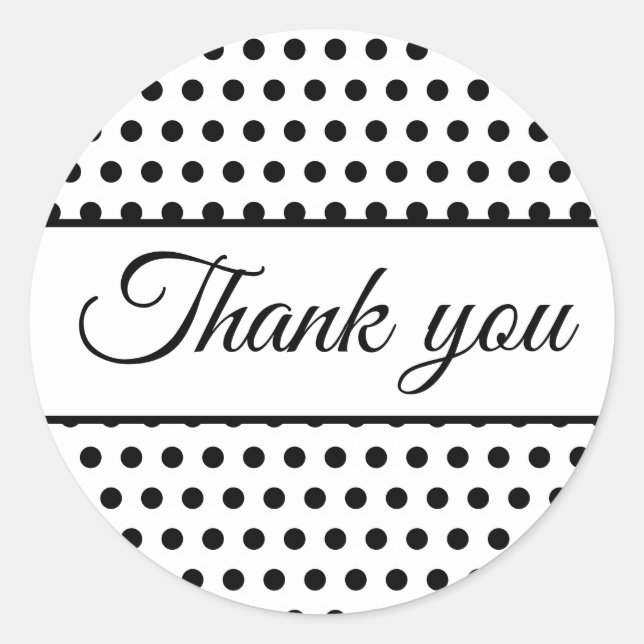 Pegatina Redonda Pos de polka blanco negro (Anverso)