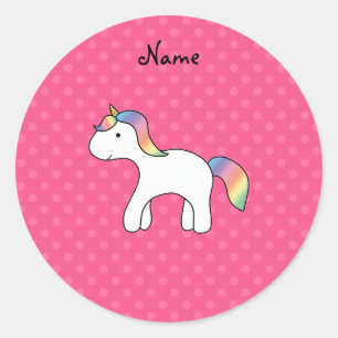 Pegatina Redonda Pos de polka rosa de unicornio