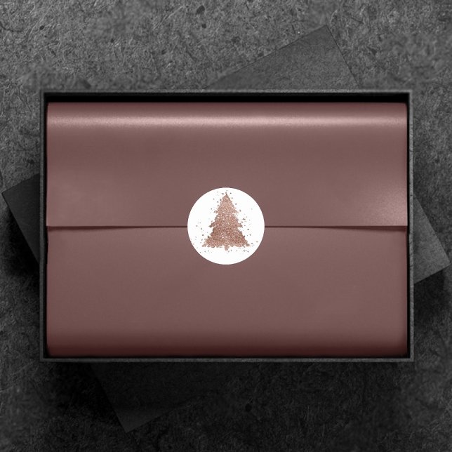Pegatina Redonda Posah Christmas Tree | Glam Rosa Gold Luxurious (Subido por el creador)