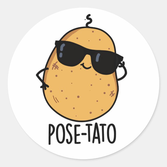 Pegatina Redonda Pose-tato Funny Potato Pun (Anverso)
