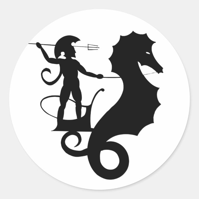 Pegatina Redonda Poseidón, diseño de relieve griego (Anverso)