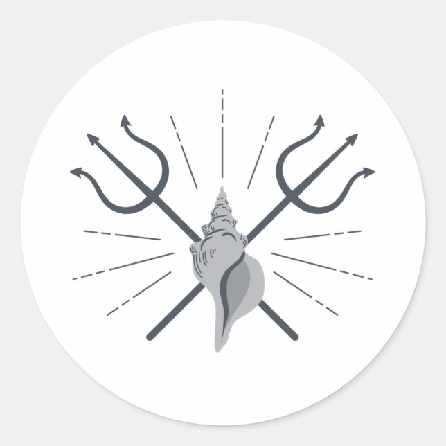 Pegatina Redonda Poseidon Trident (Anverso)