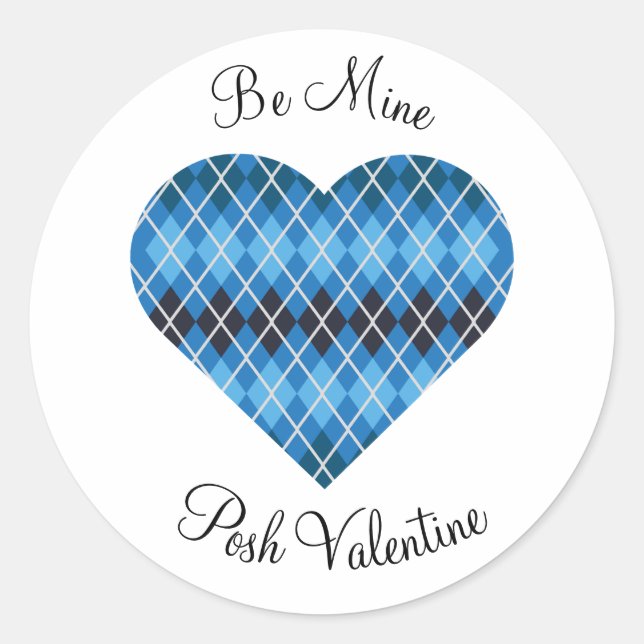 Pegatina Redonda Posh Argyle Dark Blue Big Heart (Anverso)