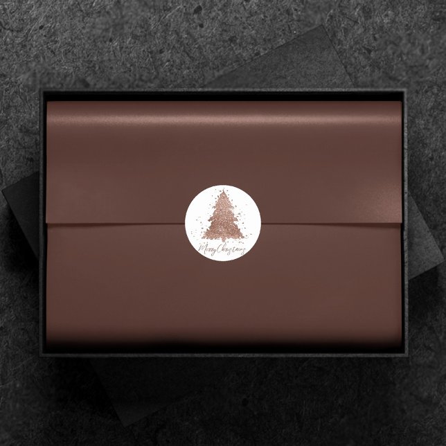 Pegatina Redonda Posh Merry Christmas | Glam Rosa Gold Tree Persona (Subido por el creador)