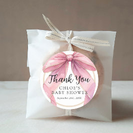 Pegatina Redonda Posh Pink Coquette Bow Baby Shower